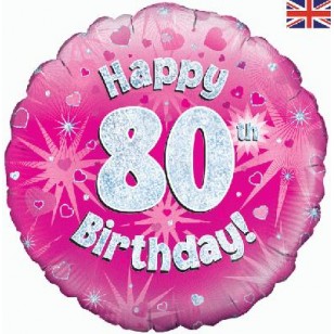 Pink Hearts 80th Birthday Balloon